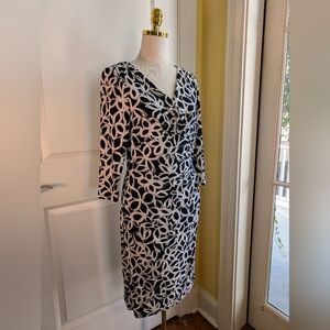 Ralph Lauren Size 8 Faux Wrap Figure Flattering  3/4 Sleeve Black & White  NWOT